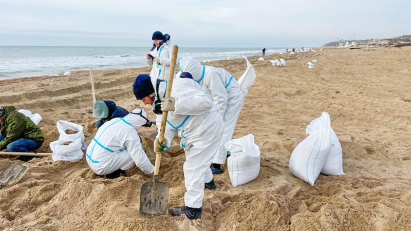 В Славянском районе Кубани завершили очистку берега Азовского моря от мазута